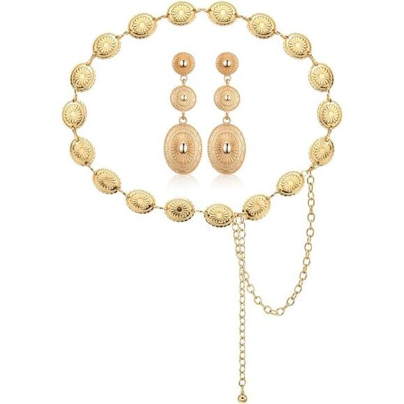 Gold Concho Belt & Earring Set – Western Boho Statement Jewelry - Picture 1 of 6